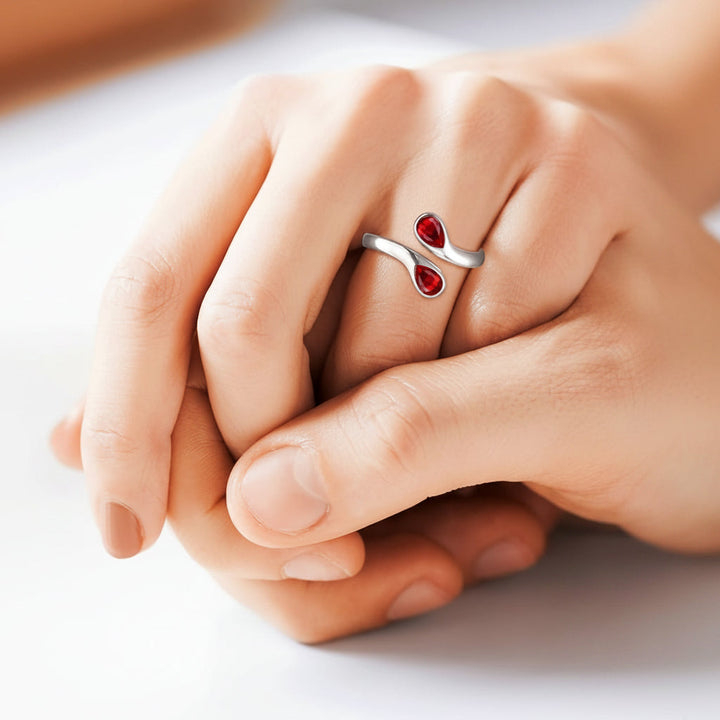 Mothers Day Birthstone Ring Dainty Silver Adjustable Ring