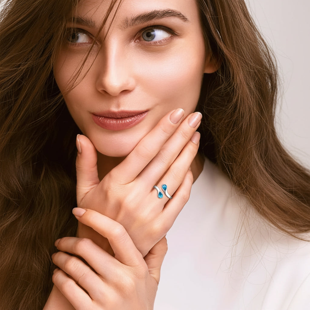 Mothers Day Birthstone Ring Dainty Silver Adjustable Ring