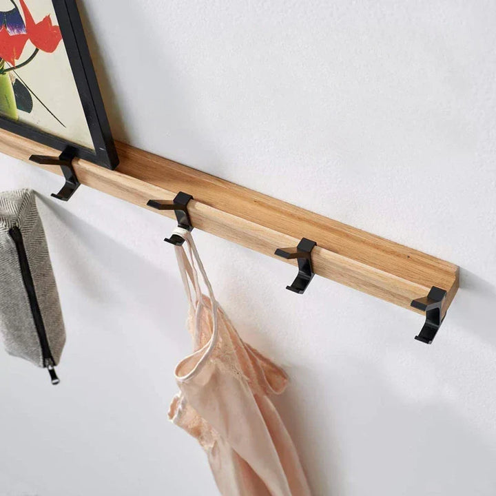 Nordic Wall-Mounted Coat Rack | Adjustable Dual Hooks in Black &amp; Wood Finish