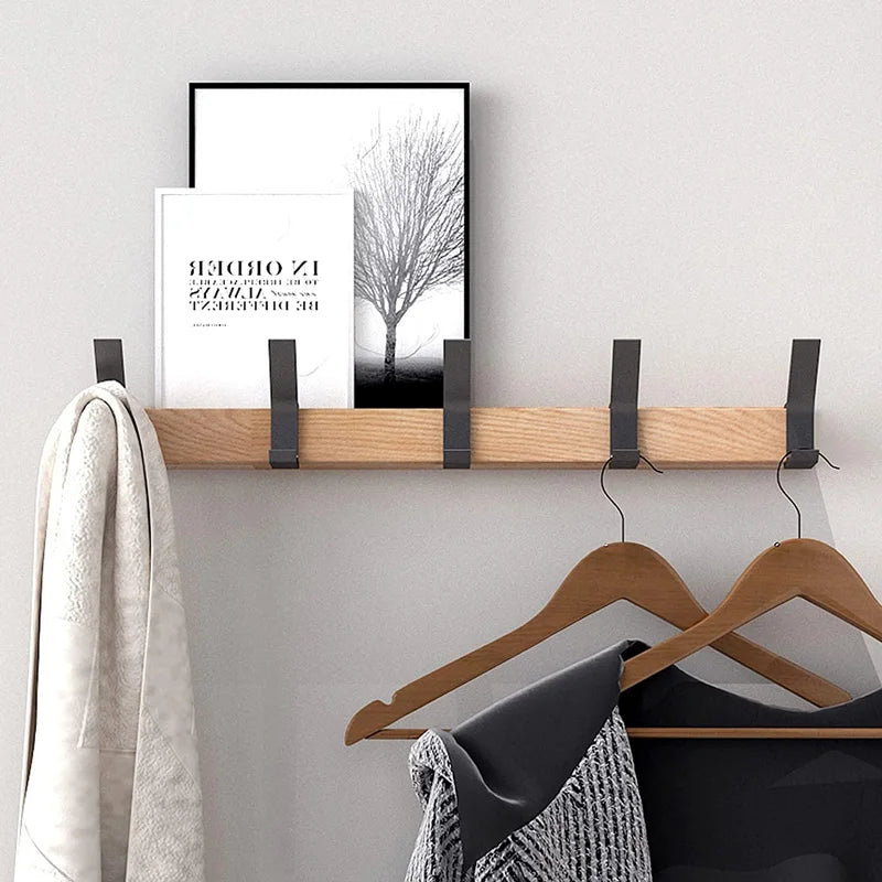 Nordic Wall-Mounted Coat Rack | Adjustable Dual Hooks in Black &amp; Wood Finish