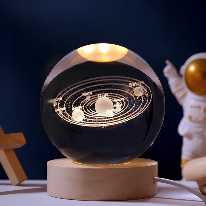 Night Light Crystal Ball 3D Planet Engraved LED Table Lamp
