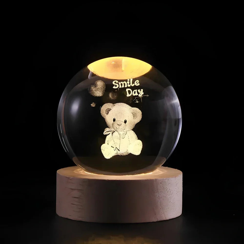 Night Light Crystal Ball 3D Planet Engraved LED Table Lamp