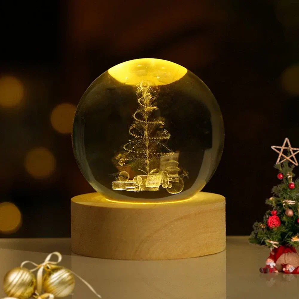 Night Light Crystal Ball 3D Planet Engraved LED Table Lamp
