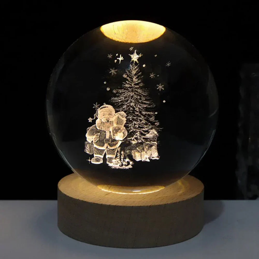 Night Light Crystal Ball 3D Planet Engraved LED Table Lamp