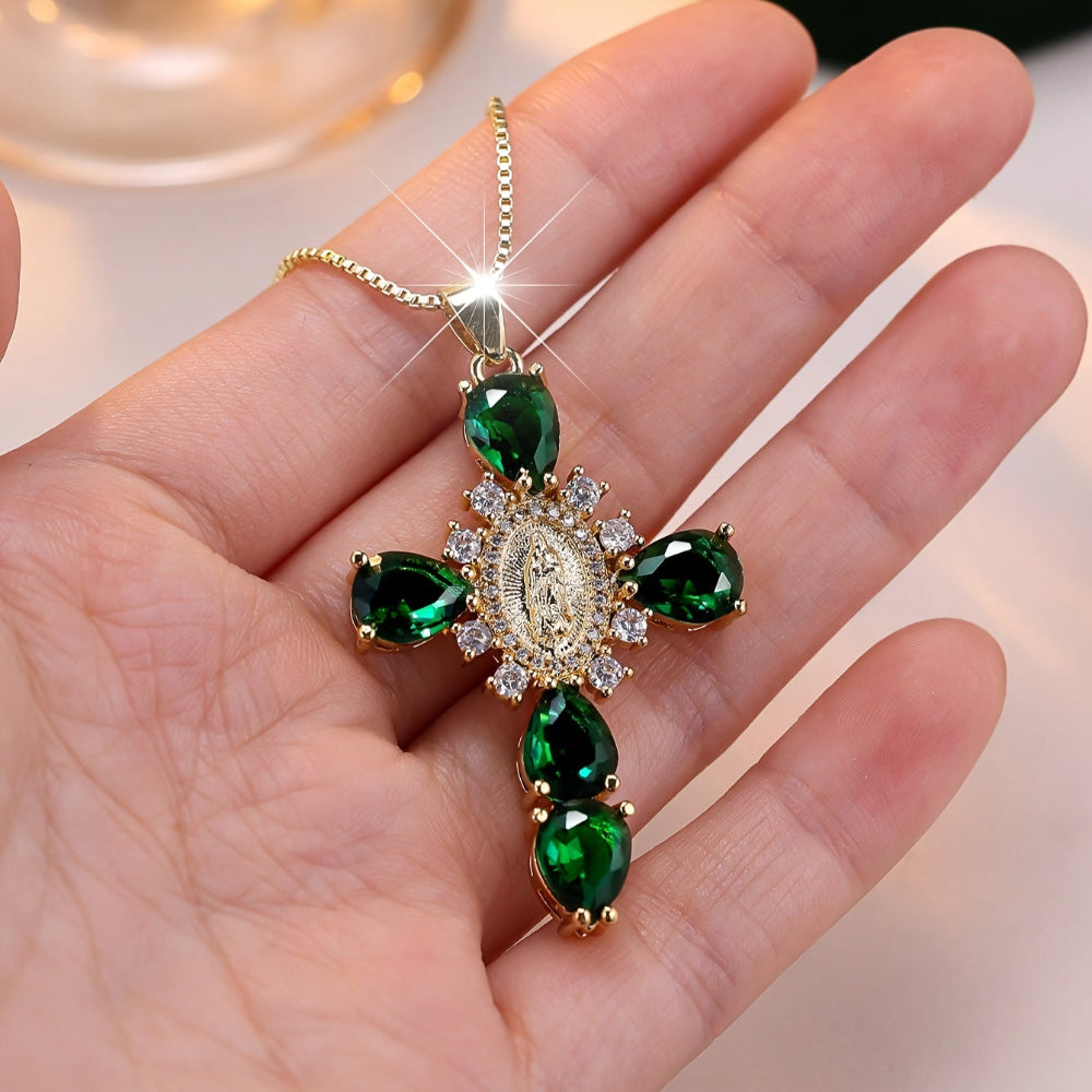 Necklace Cross Pendant Mothers Day Gold Zircon Crystal jewelry