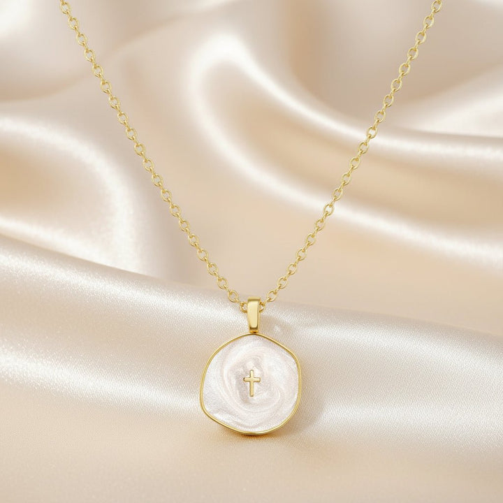 Necklace Cross Pendant Mothers Day Gold Disc Dainty jewelry
