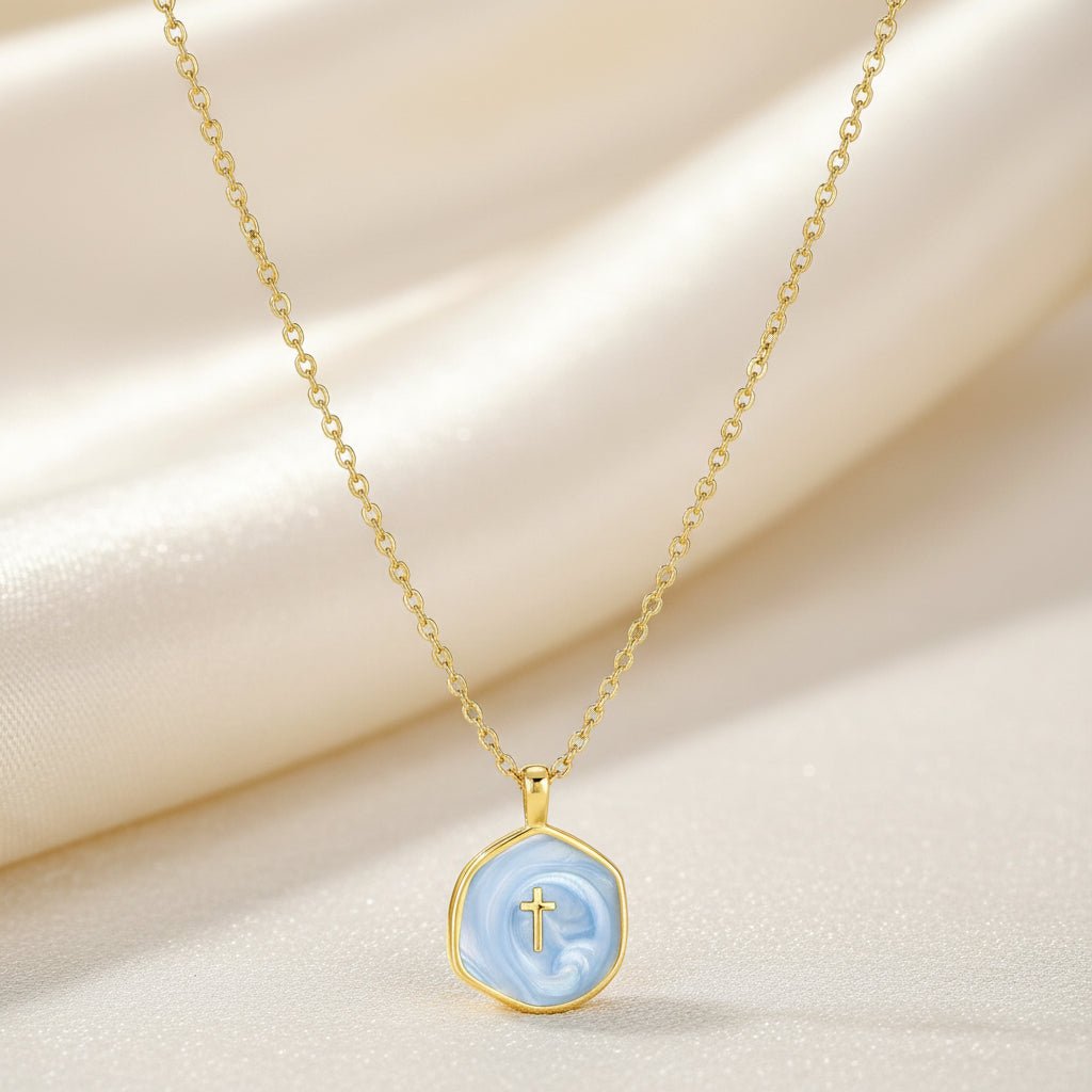 Necklace Cross Pendant Mothers Day Gold Disc Dainty jewelry