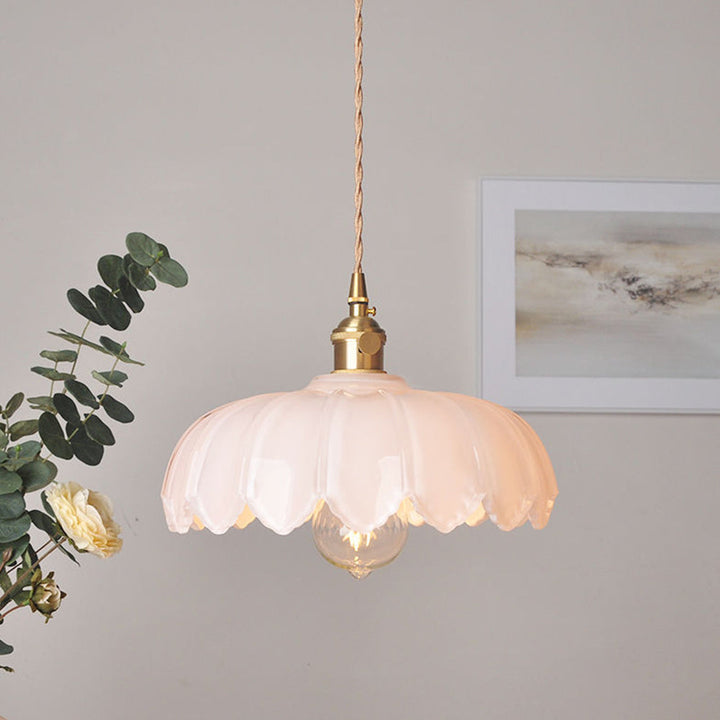 Vintage Flower Pendant Lamp | colored Glass Hanging Light