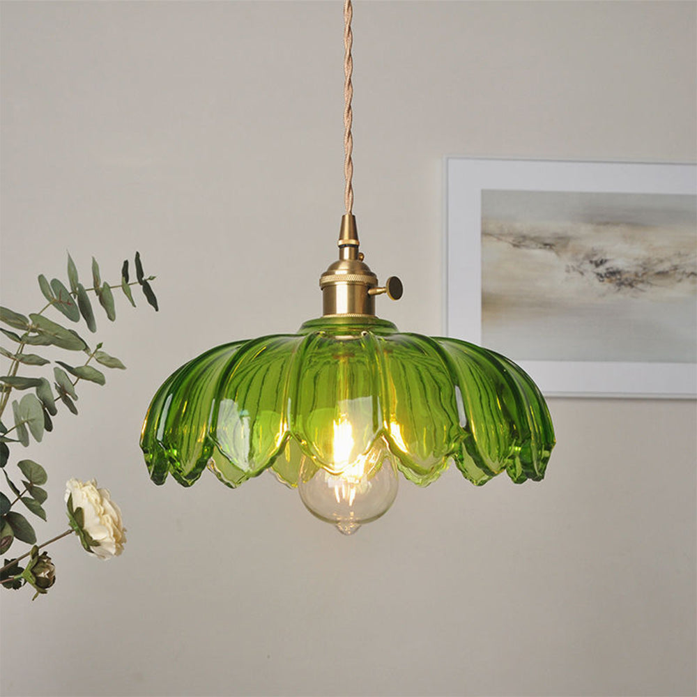 Vintage Flower Pendant Lamp | colored Glass Hanging Light