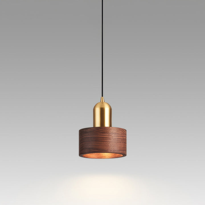 Cylinder Pendant Light | Japanese-Style Walnut &amp; Brass Hanging Lamp
