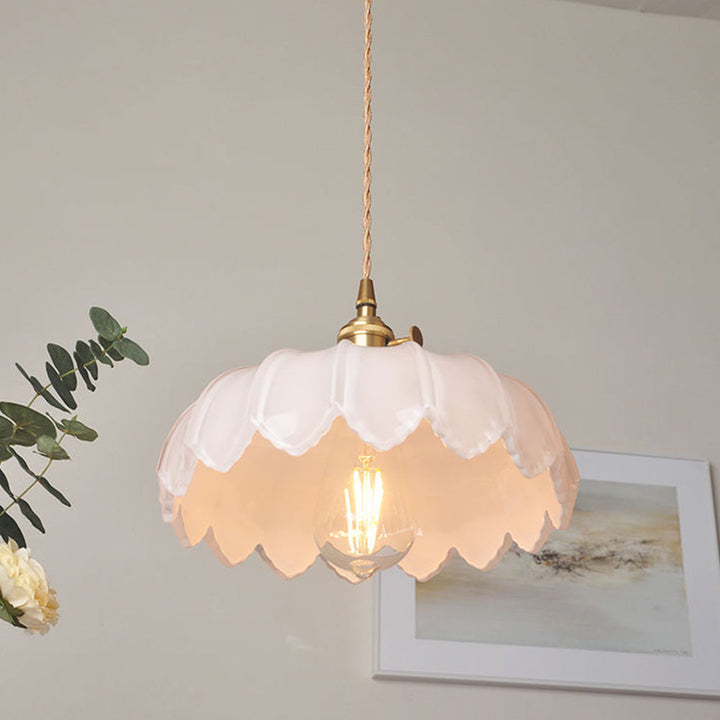 Vintage Flower Pendant Lamp | colored Glass Hanging Light