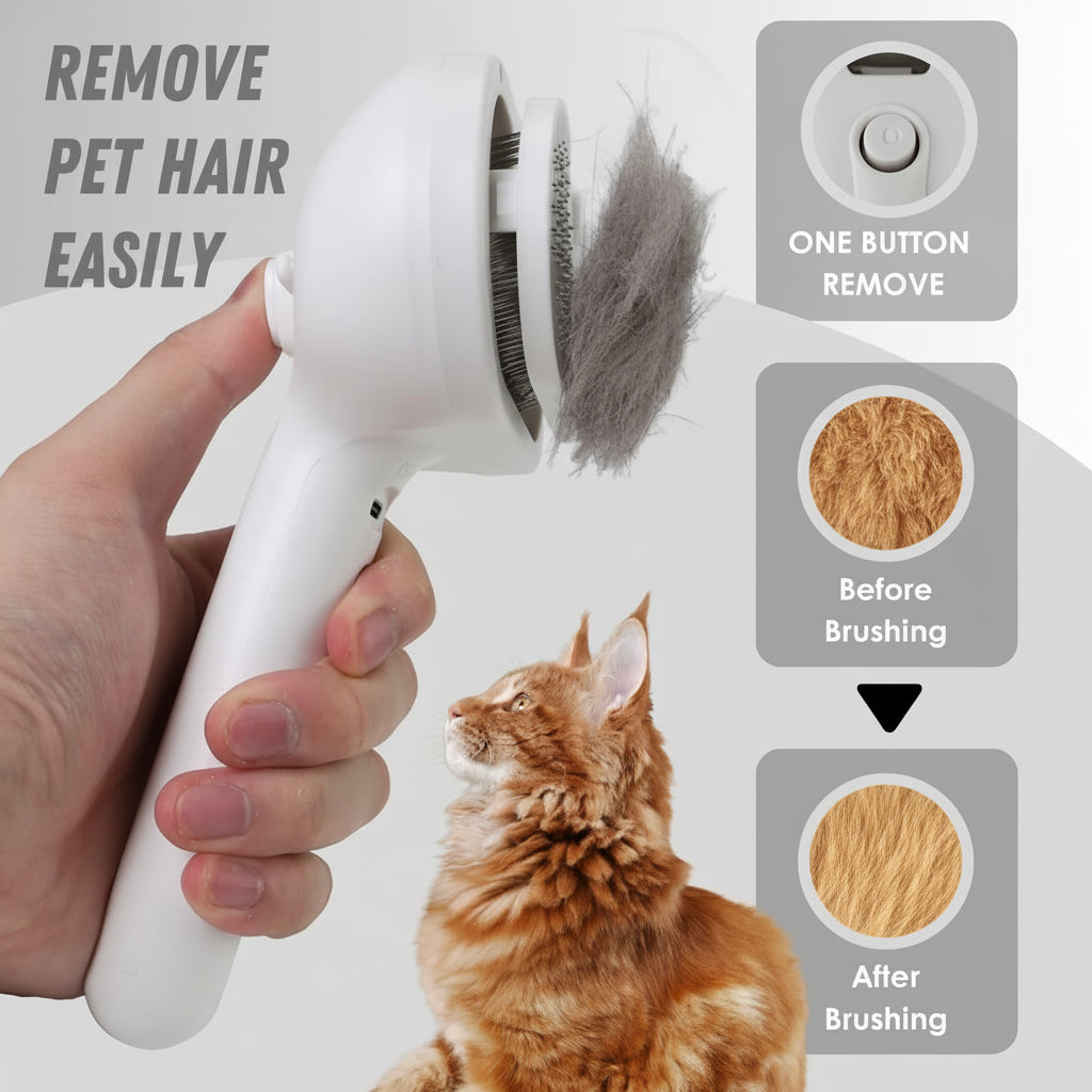 Pet Grooming Brush Self Cleaning Silicone Massage Spray Comb