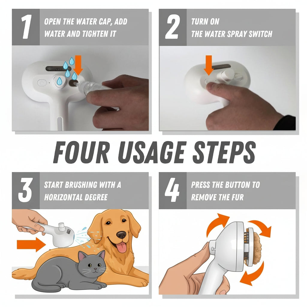 Pet Grooming Brush Self Cleaning Silicone Massage Spray Comb