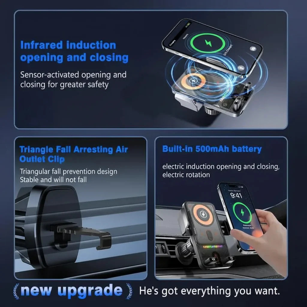 Phone Holder Wireless Charging Car Mount Auto Clamp Vent