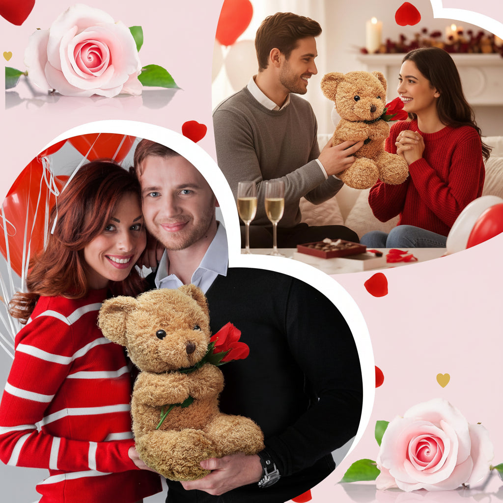 Plush Toy Valentine Bear Soft Rose Holding Stuffed Animal Gift