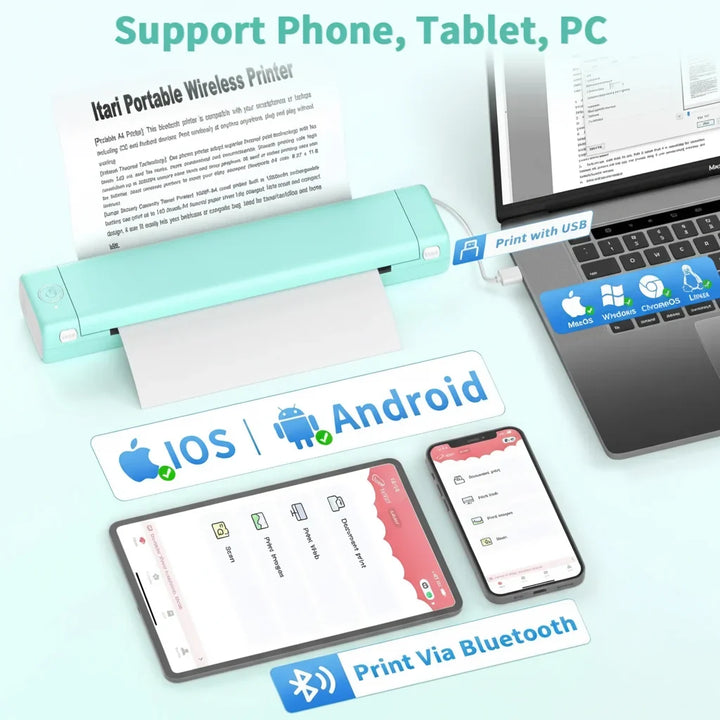 Portable Thermal Printer Wireless Bluetooth Compact Paper Printer