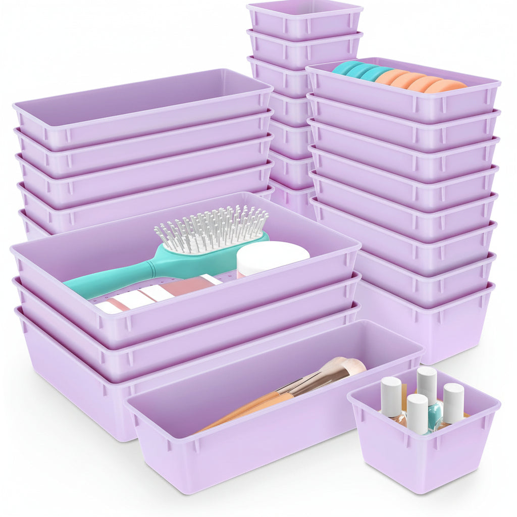 Drawer Organizer Plastic Storage Trays Set Kitchen Office Bathroom