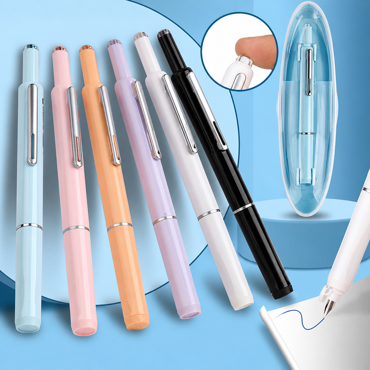 Fountain Pen Retractable Stainless Steel Refillable Writing Pen