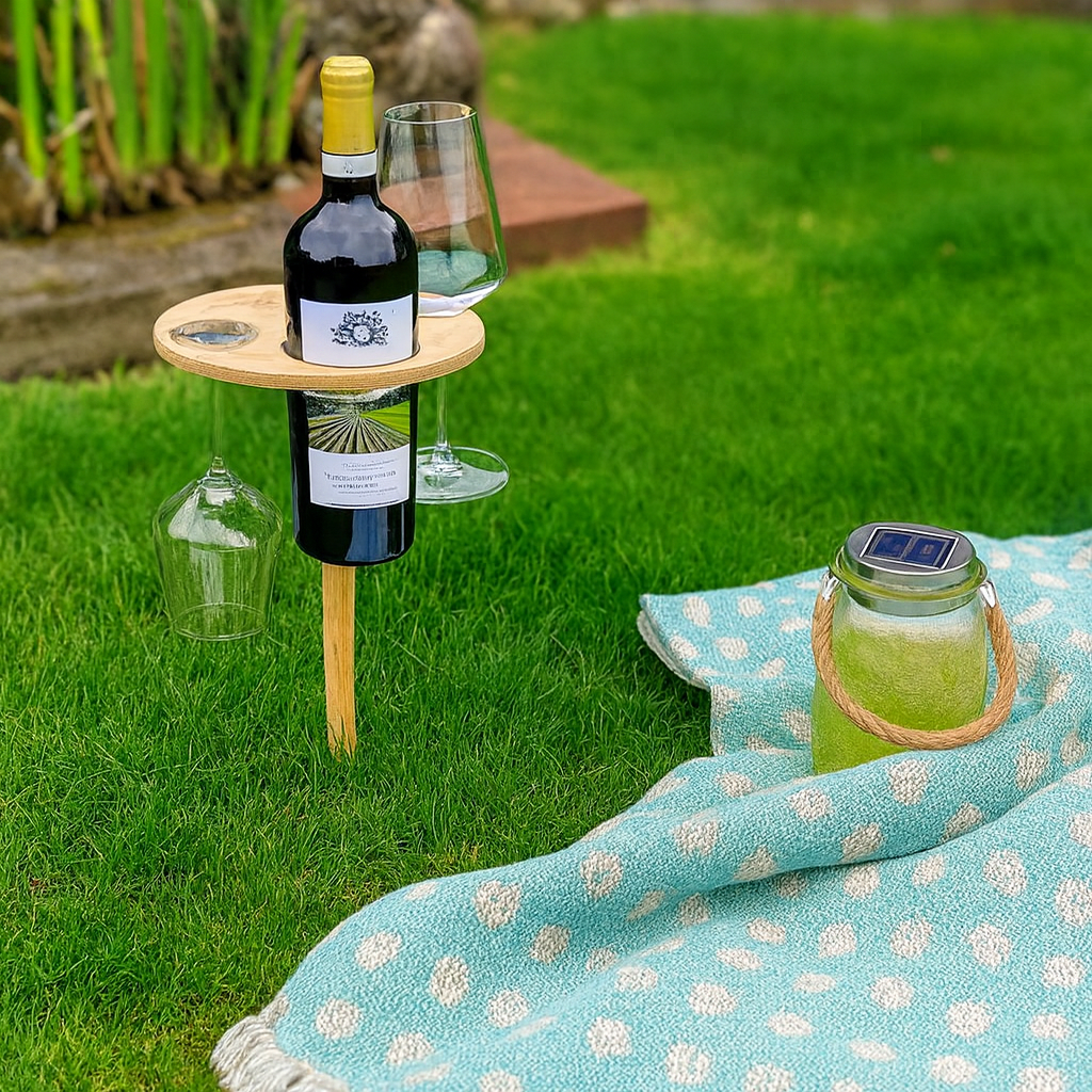 Picnic Table Wine Holder Outdoor Spike Stand Snack Surface
