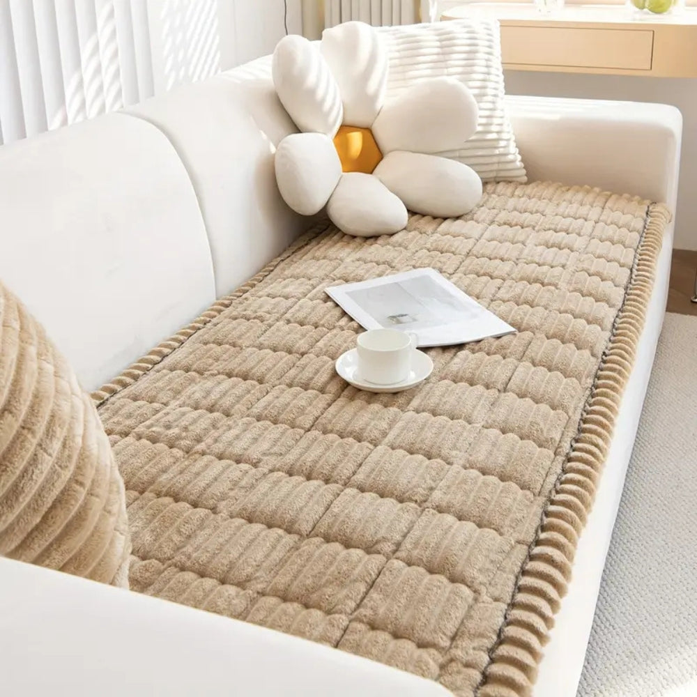 Plush Couch Cover Pleated Edges Sofa Protection Comfort