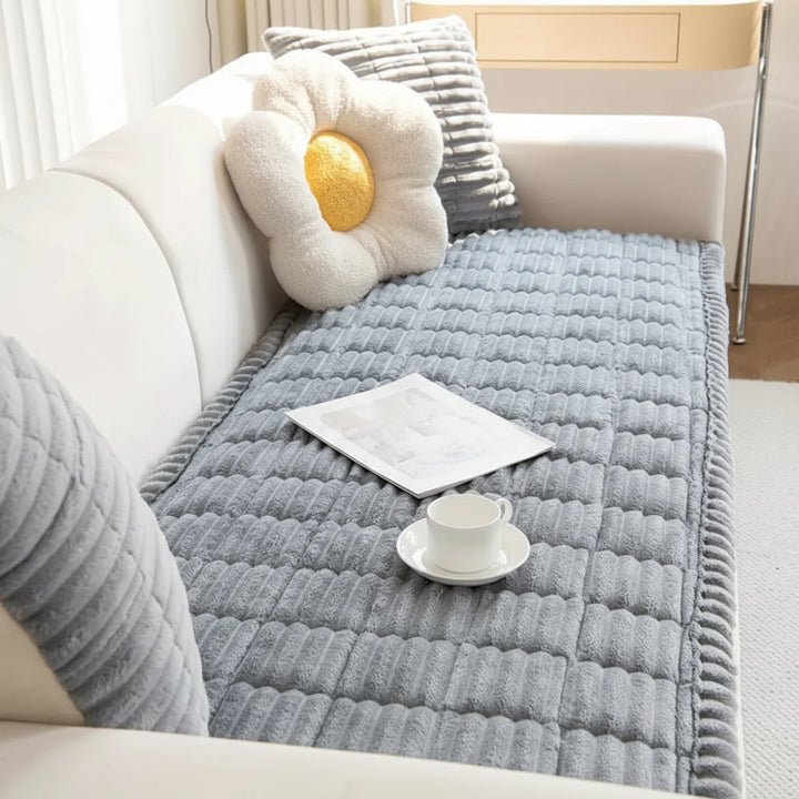 Plush Couch Cover Pleated Edges Sofa Protection Comfort