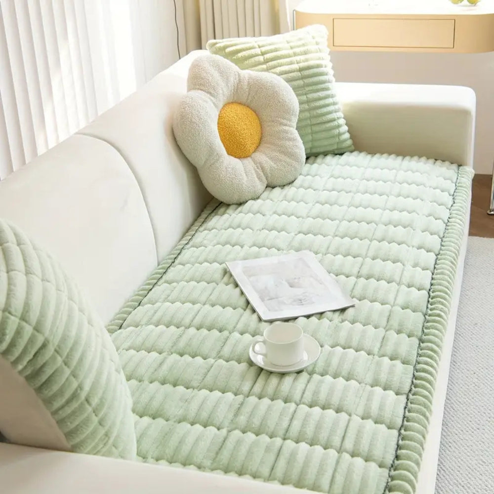 Plush Couch Cover Pleated Edges Sofa Protection Comfort