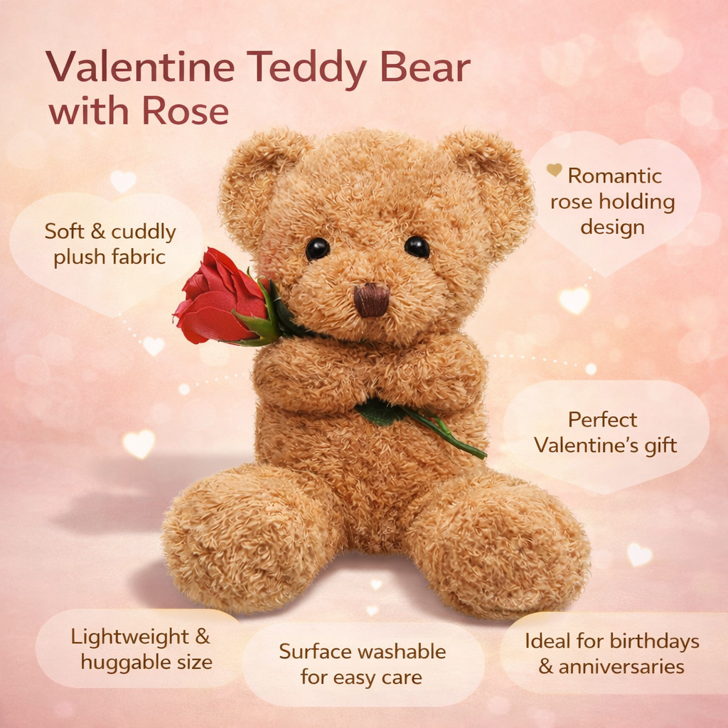 Plush Toy Valentine Bear Soft Rose Holding Stuffed Animal Gift