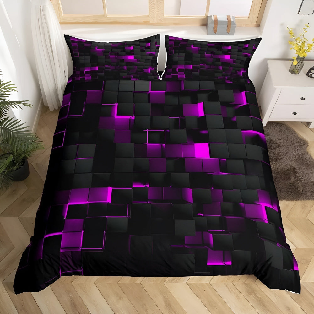 Neon 3D Grid Quilt Cover Set Modern Bedroom Decor