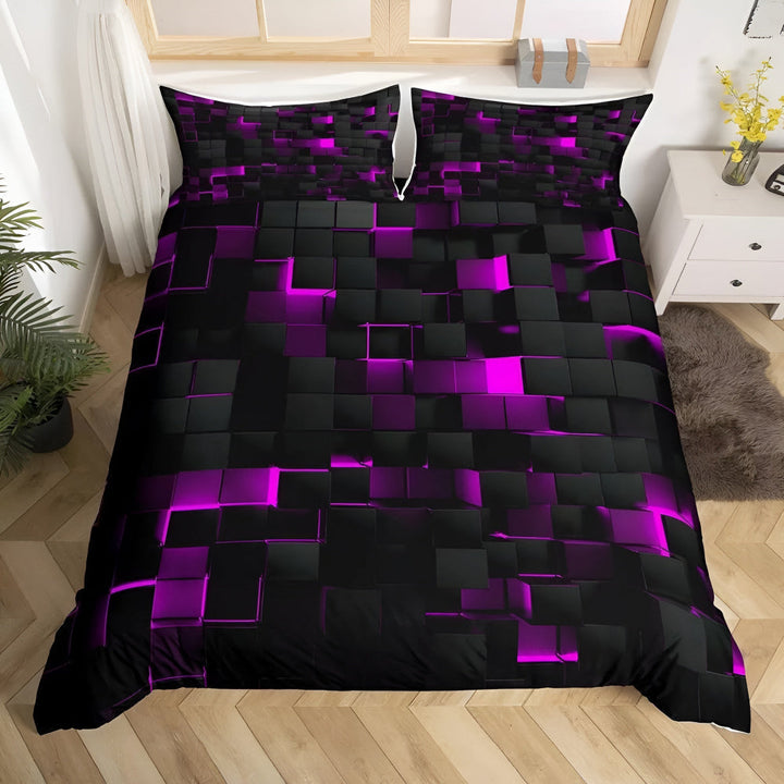 Neon 3D Grid Quilt Cover Set Modern Bedroom Decor