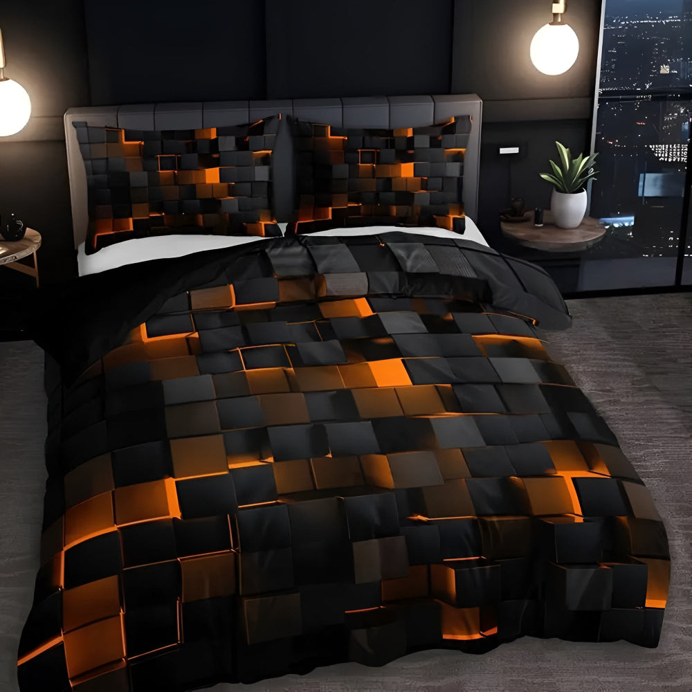 Neon 3D Grid Quilt Cover Set Modern Bedroom Decor