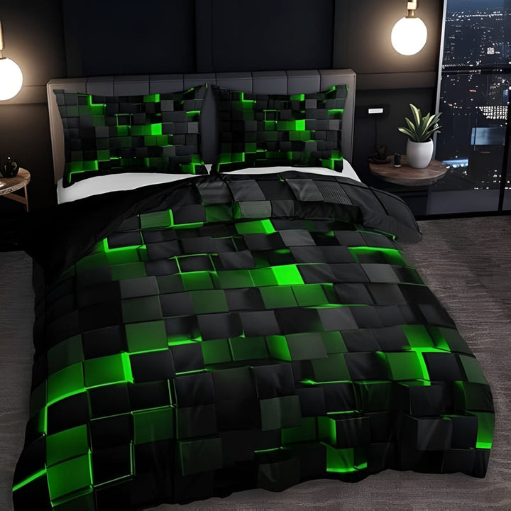 Neon 3D Grid Quilt Cover Set Modern Bedroom Decor