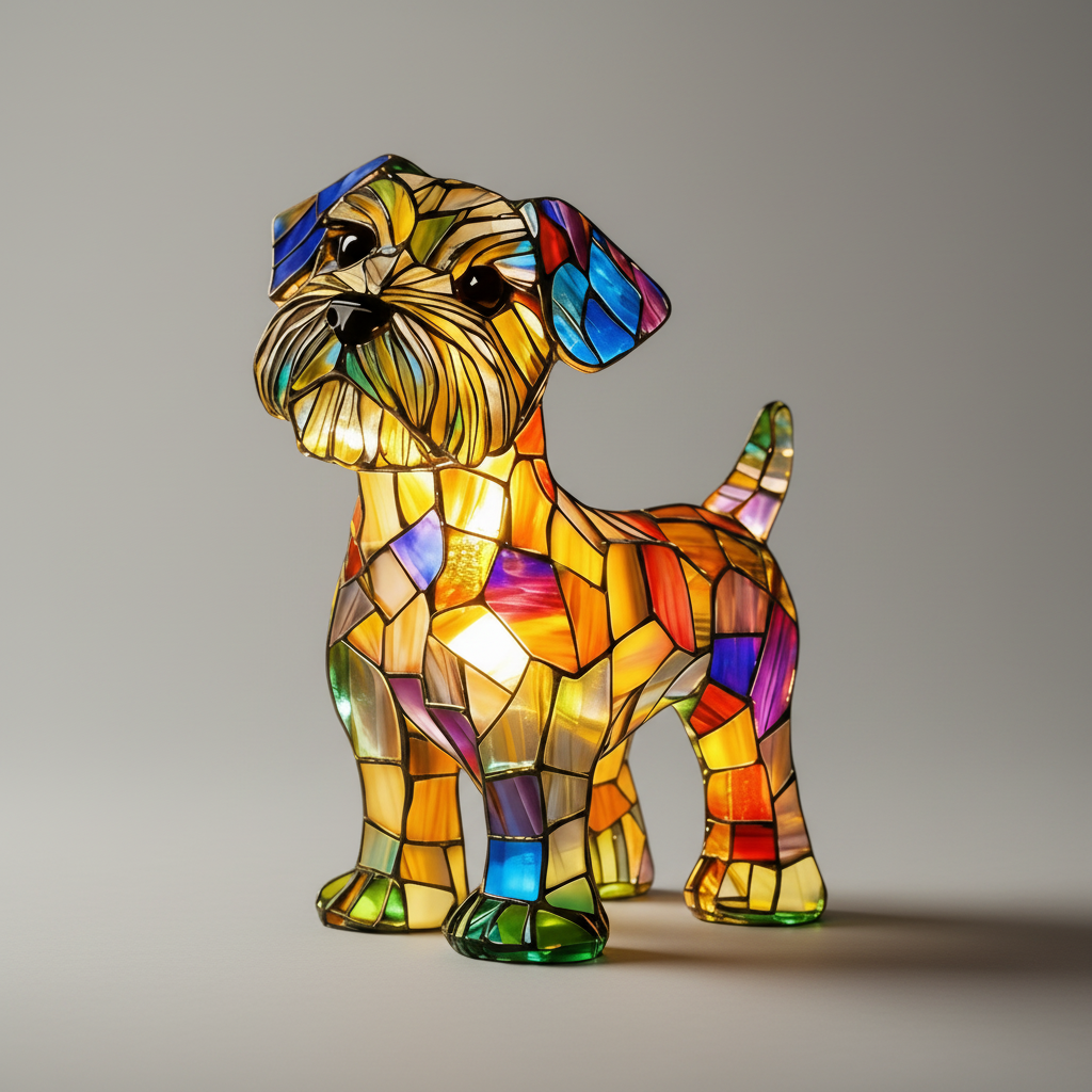 LED Table Lamp Dog Figurine Stained Glass Night Light Bedroom