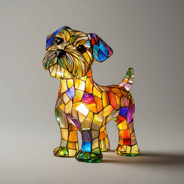 LED Table Lamp Dog Figurine Stained Glass Night Light Bedroom