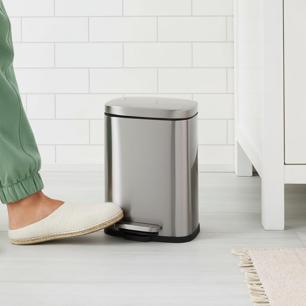 Trash Can Small Bathroom Stainless Steel Soft Close Pedal Bin
