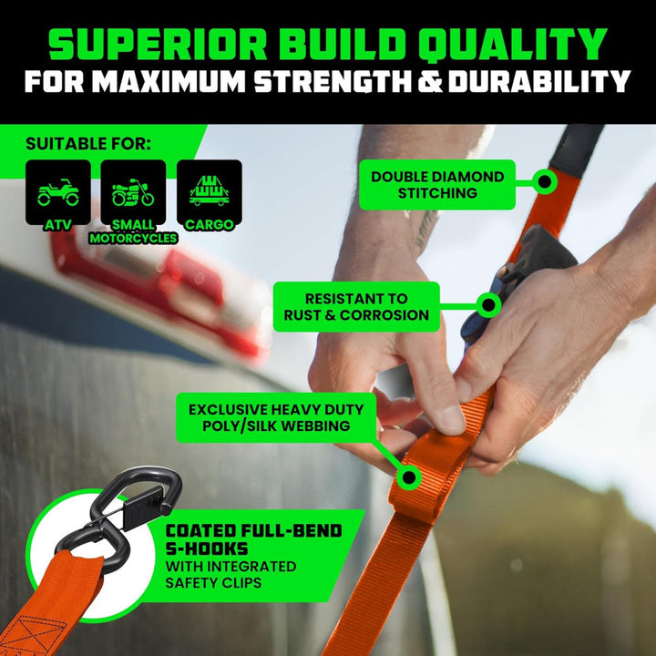 Ratchet Straps Cargo Retractable Tie Down Heavy Duty Hook Set
