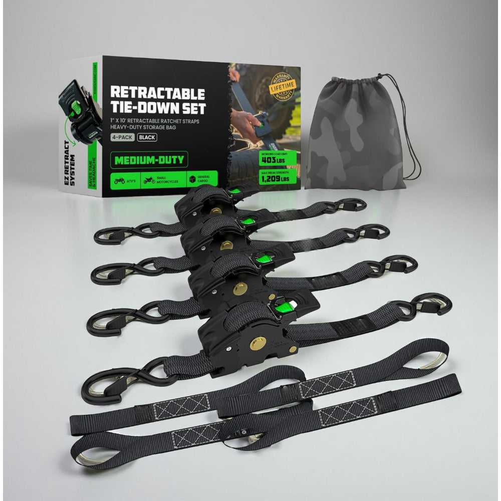 Ratchet Straps Cargo Retractable Tie Down Heavy Duty Hook Set