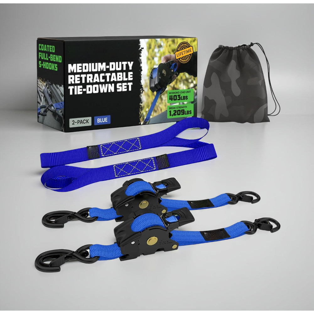 Ratchet Straps Cargo Retractable Tie Down Heavy Duty Hook Set