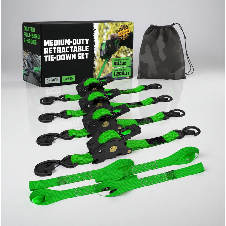 Ratchet Straps Cargo Retractable Tie Down Heavy Duty Hook Set