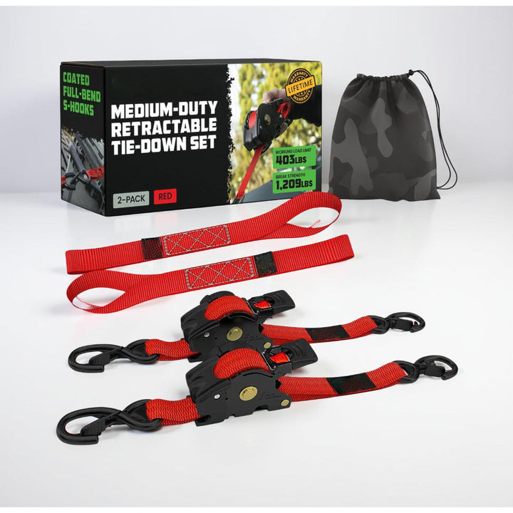 Ratchet Straps Cargo Retractable Tie Down Heavy Duty Hook Set