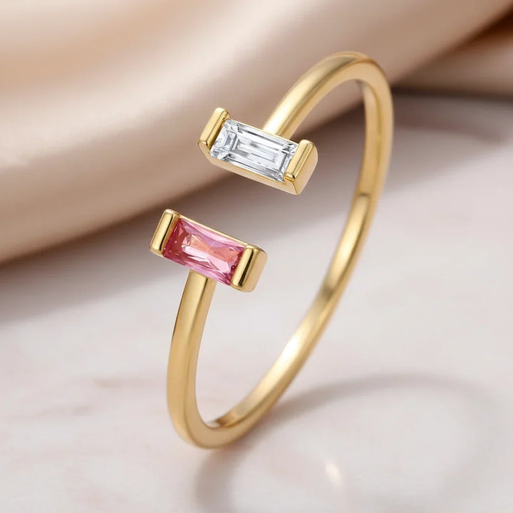 Ring Birthstone Adjustable Gold Cubic Zirconia Mothers Day Gift