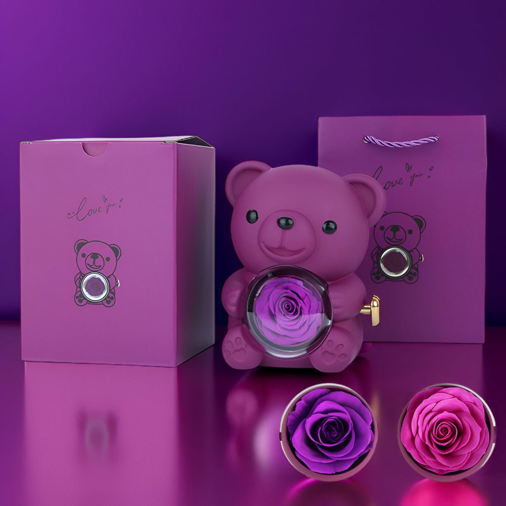 Gift Box Teddy Bear Preserved Rose jewelry Display