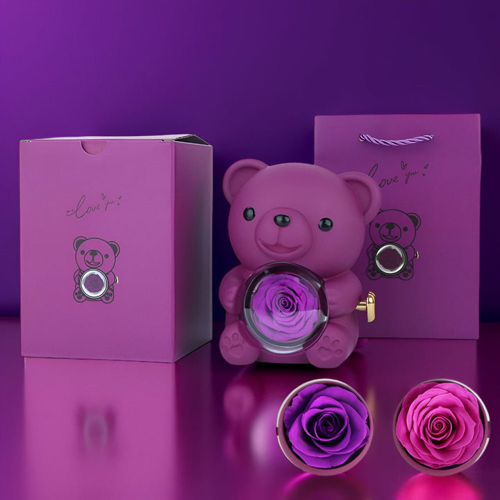 Gift Box Teddy Bear Preserved Rose jewelry Display