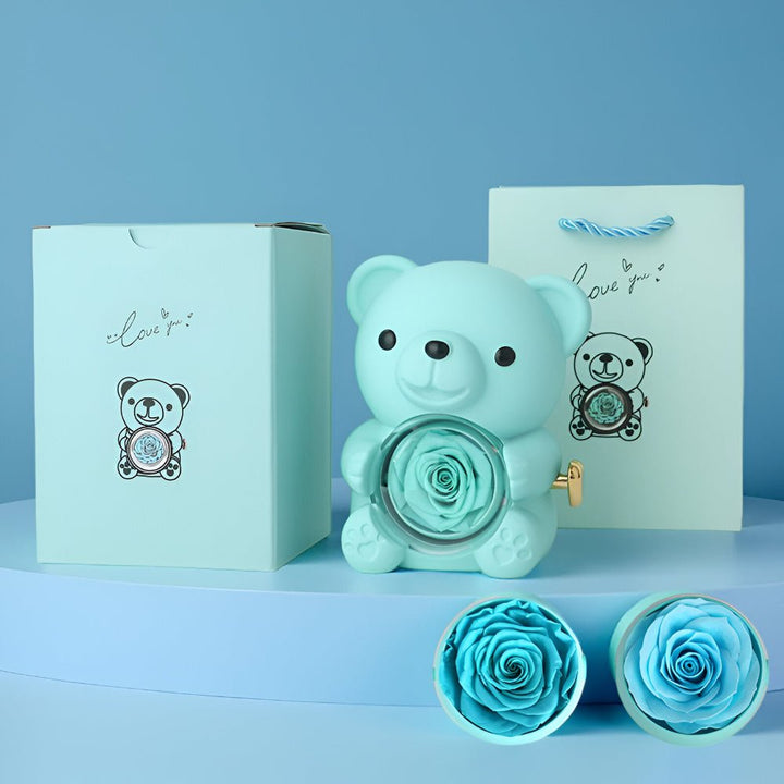 Gift Box Teddy Bear Preserved Rose jewelry Display
