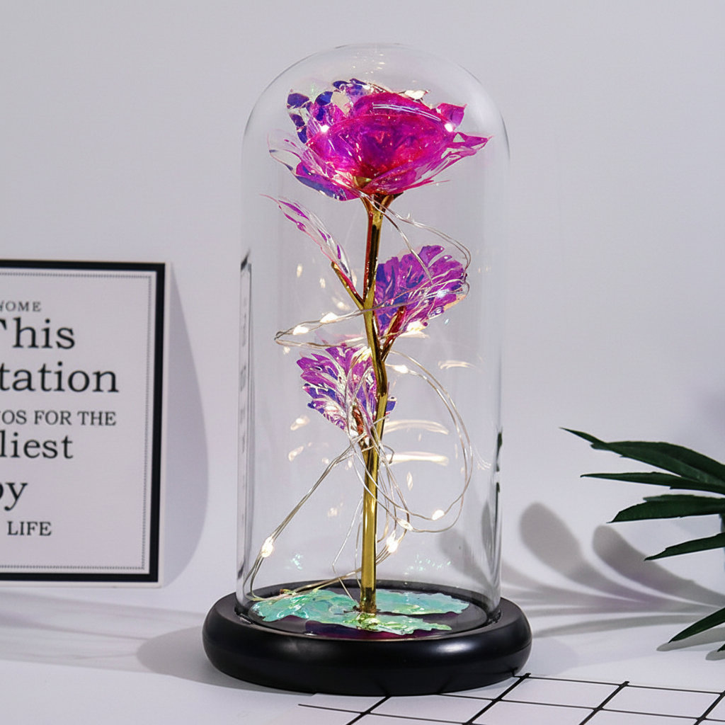 Mothers Day Rose Figure Display Glass Dome Gift Decoration