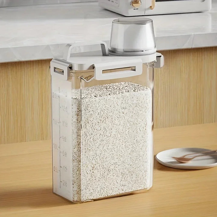 Airtight Grain Storage Container | 2.5L Rice, Cereal &amp; Flour Dispenser with Measuring Cup