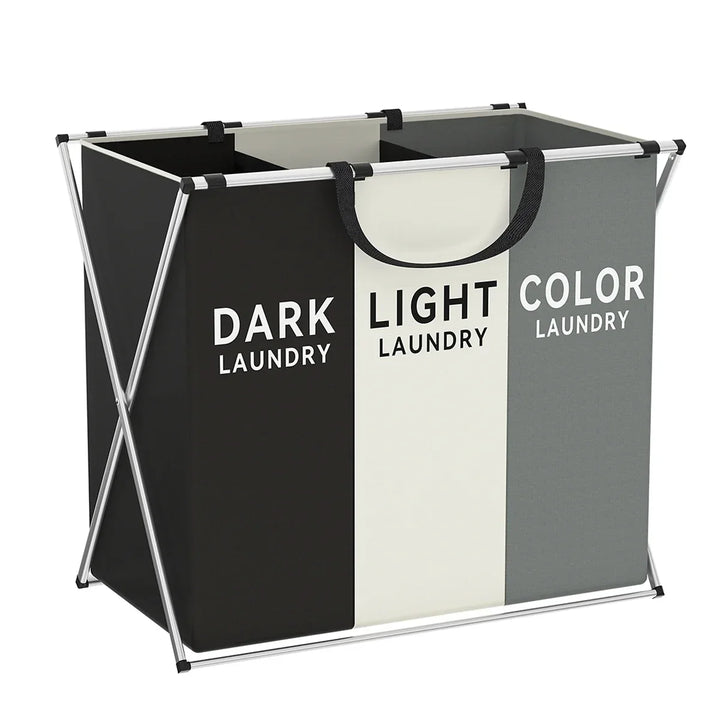 TriSort | Multi-Section Laundry Hamper | Foldable Clothes Basket with Compartments