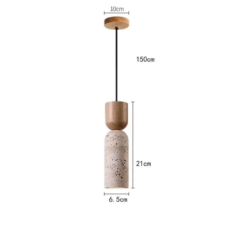 Wabi-Sabi Travertine &amp; Wood Pendant Light | Japanese Minimalist Bedside Lighting