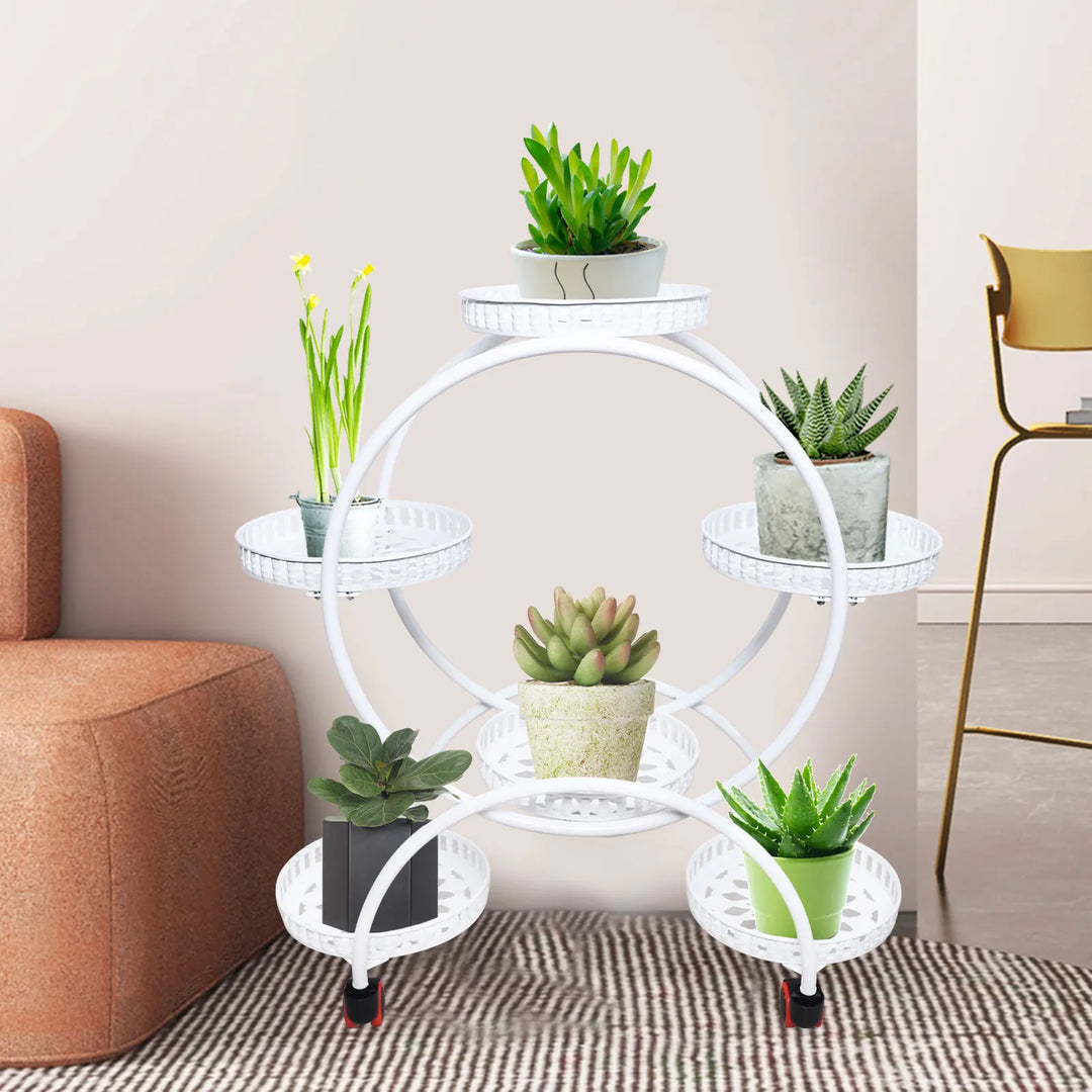 Metal Plant Stand with Wheels | 6-Tier Flower Pot Holder for Indoor &amp; Outdoor Decoration
