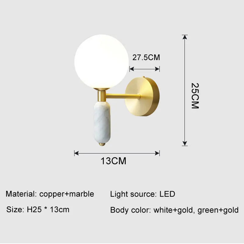 Marble &amp; Glass Wall Lamp | Gold Finish Modern Sconce
