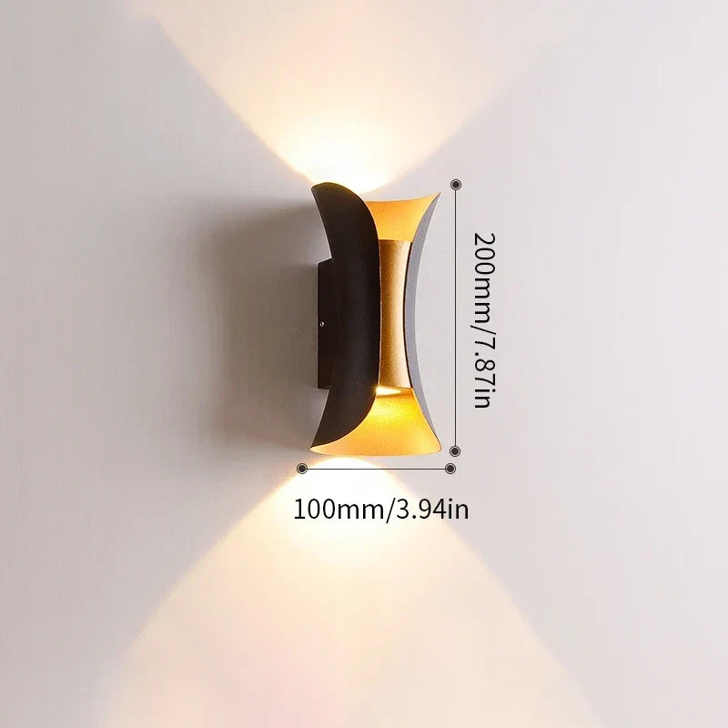 Modern Black &amp; Gold Wall Light | Waterproof LED Up &amp; Down Lamp